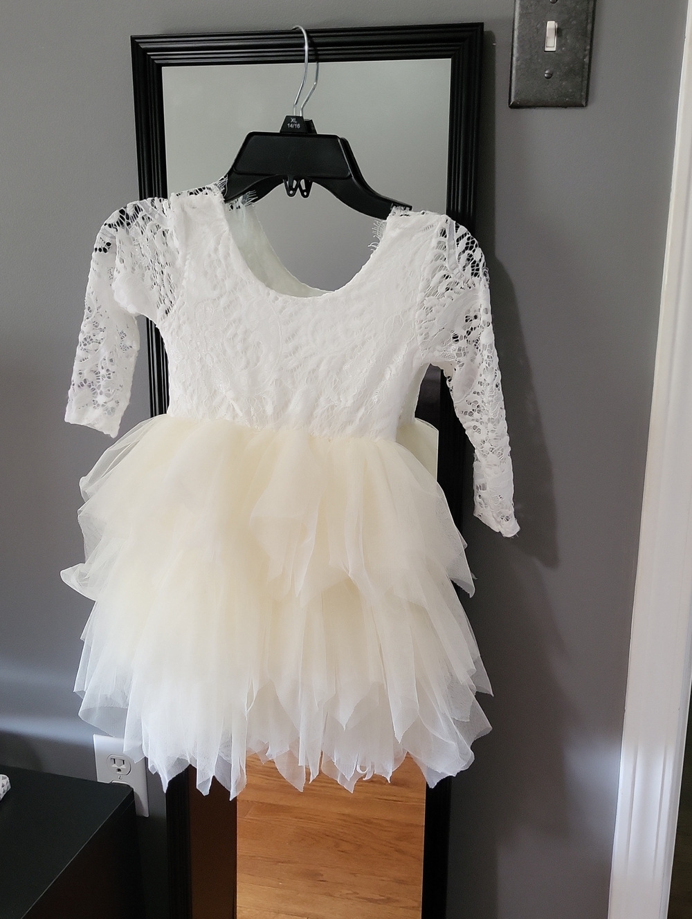 White Lace & Cream Tulle Girls Formal Dress